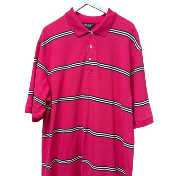Brooks Brothers Mens Polo Shirt XL Pink Stripe Performance Knit Cotton Golf Prep - Picture 8 of 13